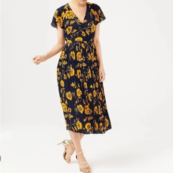 J. Crew Dresses & Skirts - J. Crew pleated faux wrap navy and golden dress
